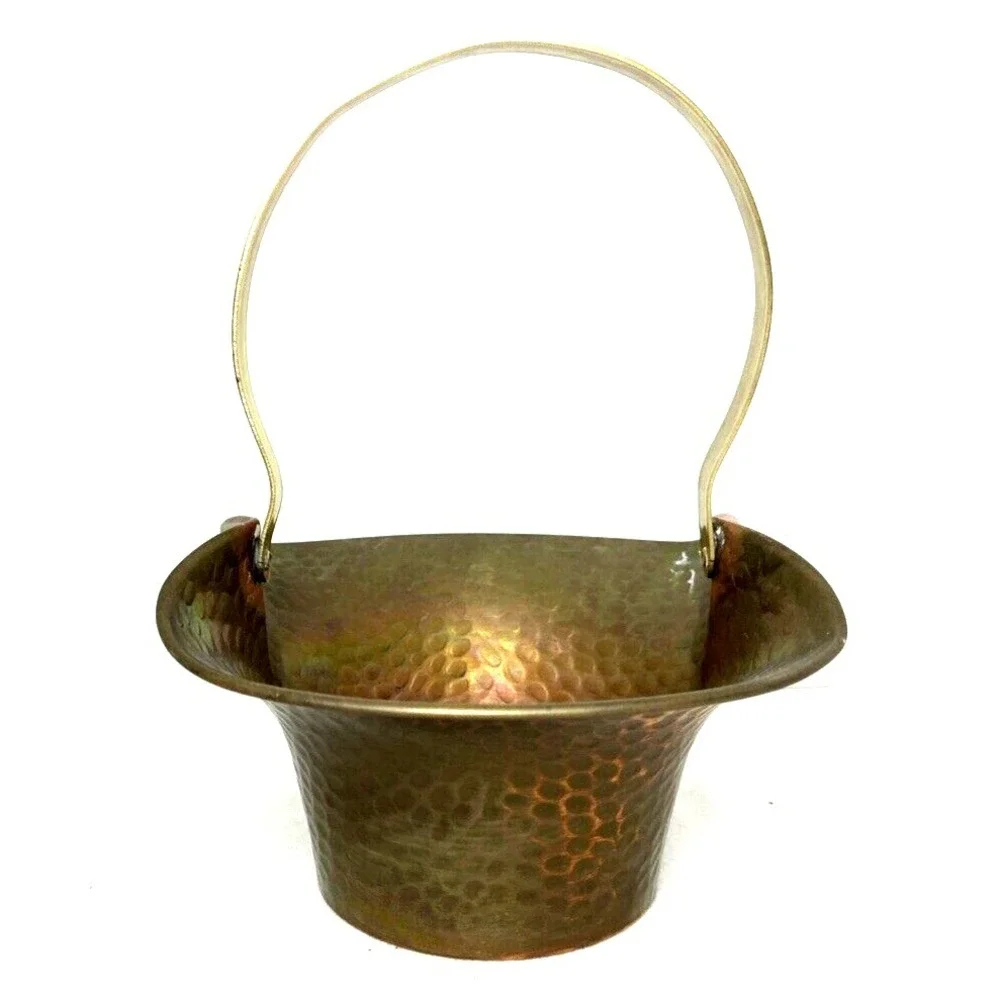 Vtg Arrow Metal New York Hammered Copper Brass‎ Basket Handcrafted USA
